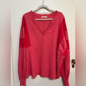 We The Free Callisto Henley Thermal Shirt Pink Size S